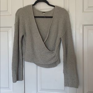 Grey Free People Wrap Front Sweater